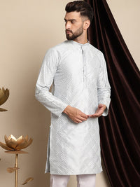Anouk Geometrik Bersulam Kolar Sutera Kapas Kurta Biasa