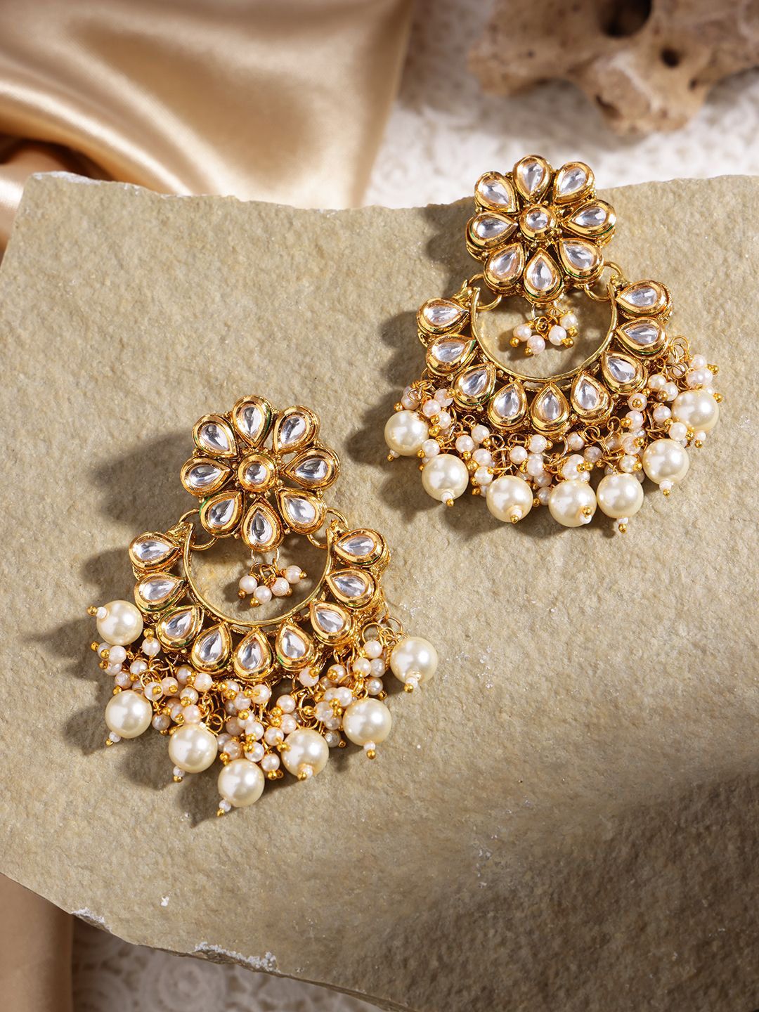 Anouk Gold-Plated Artificial Stones Studded Contemporary Drop Earrings