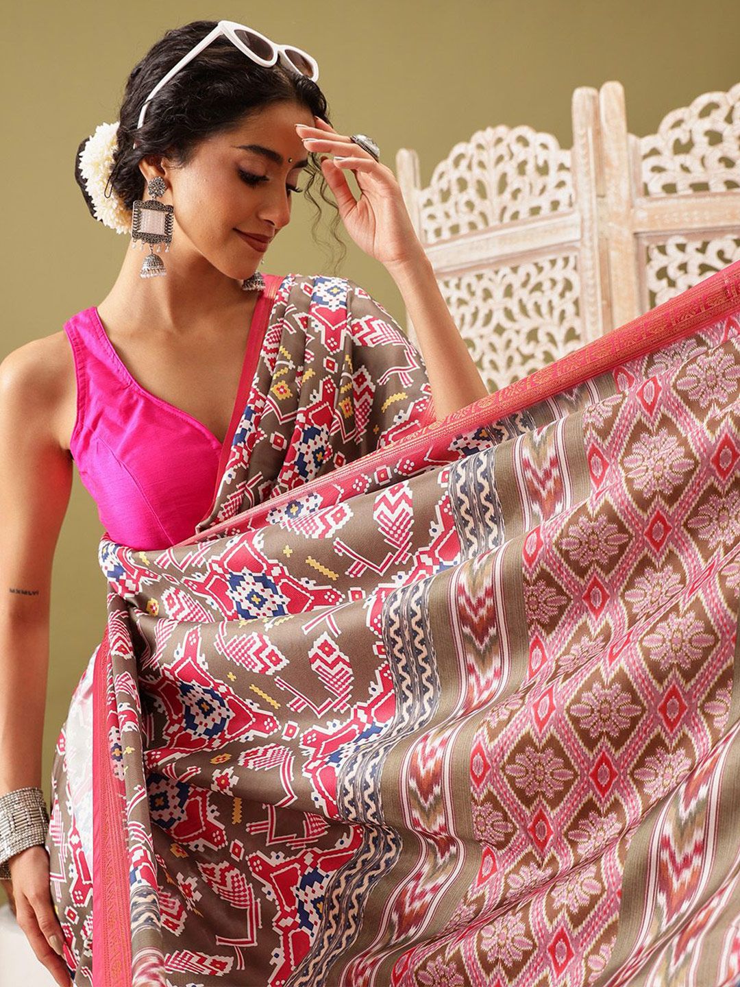 Silk Land Patola Ikat Digital Print Saree