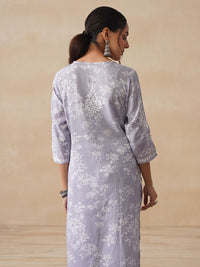 House of Chikankari Women Grey Mulmul Chikankari Embroidered Kurta