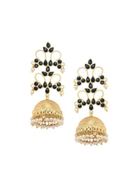 Anouk Gold Plated Cubic Zirconia Studded Dome Shaped Jhumkas