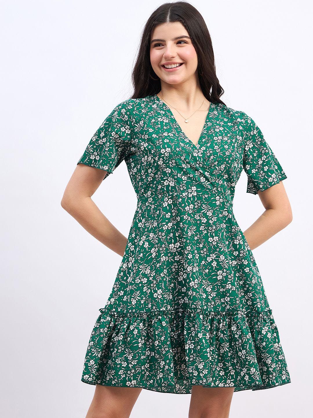 Berrylush Floral Print Ruffled A-Line Mini Dress