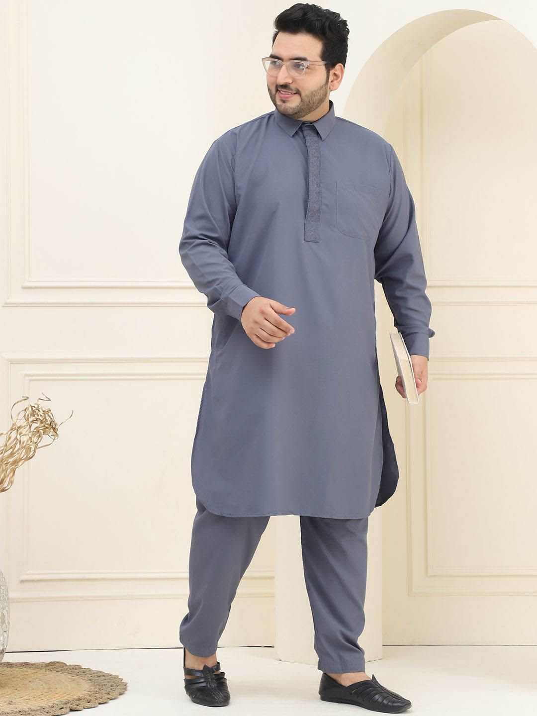SOJANYA PLUS Shirt Collar Regular Pathani Kurta with Salwar