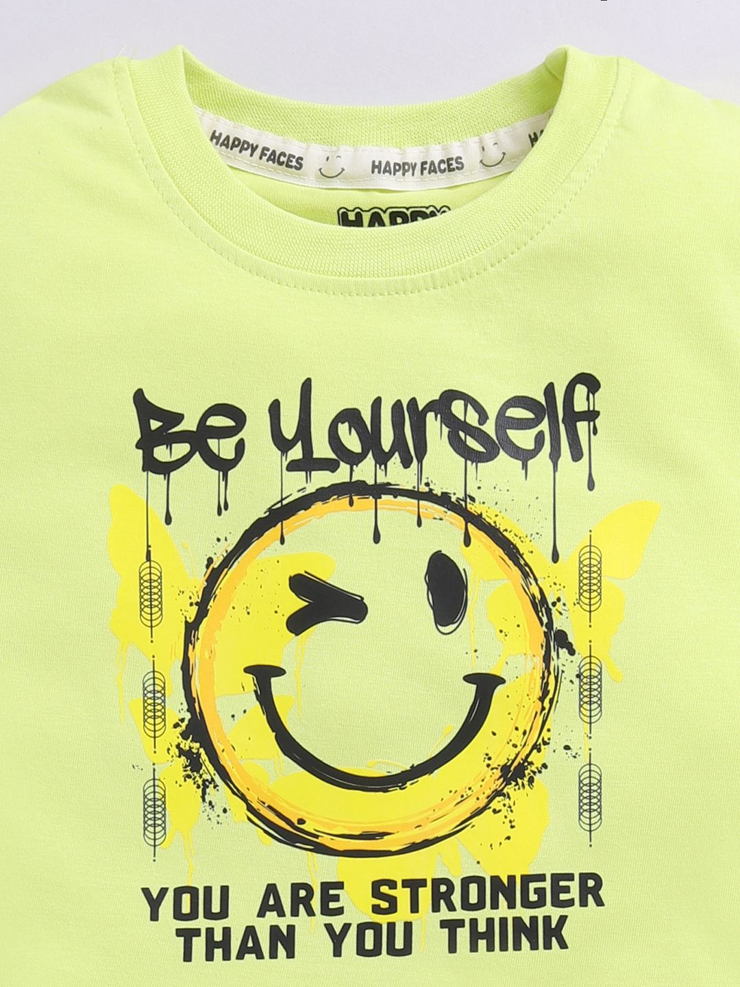 Happy Faces Boys Pure Cotton Typography & Graphic Printed T-shirt