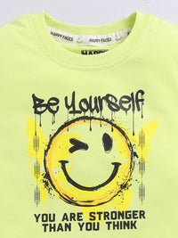 Happy Faces Boys Pure Cotton Typography & Graphic Printed T-shirt