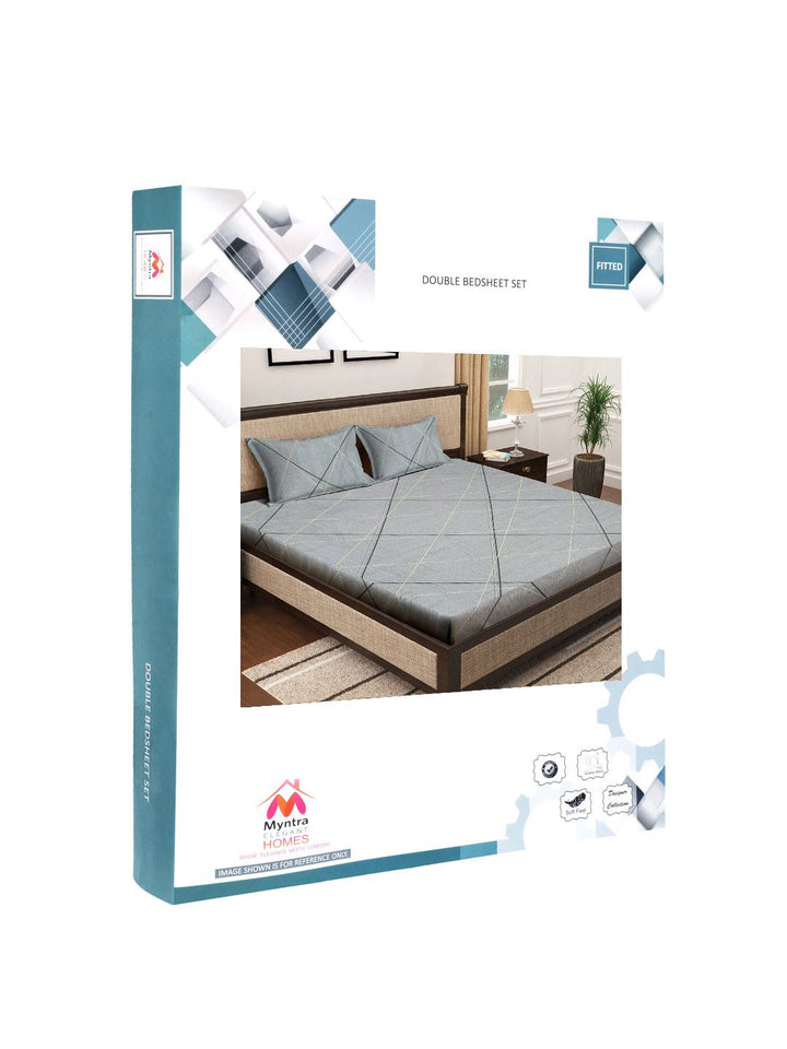 Myntra Elegant Homes Grey & Black Printed 300 TC Fitted King Bedsheet Set 2.5m x 2.25m