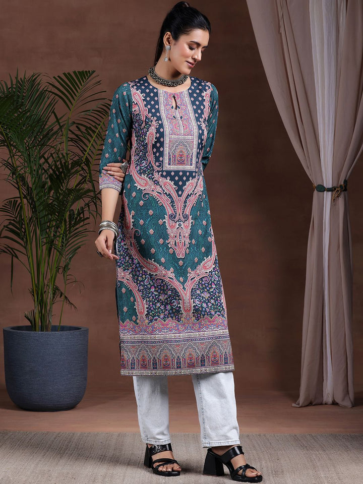 Libas Women Ethnic Motifs Printed Keyhole Neck Crepe Straight Kurta