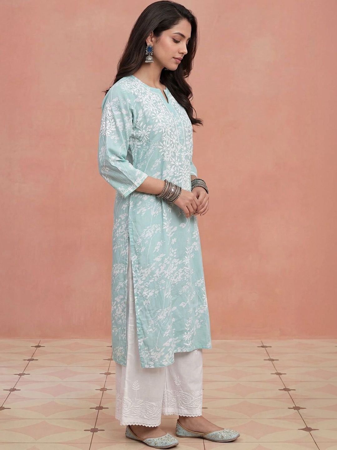 Rumah Wanita Chikankari Sulam Kurta Chikankari