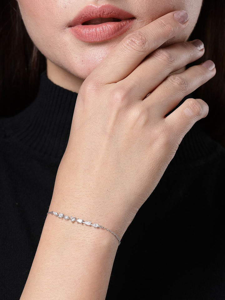 PANASH 925 Sterling Silver Rhodium-Plated Solitairs Cubic Zirconia Studded Charms Bracelet