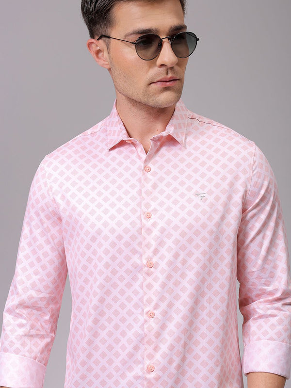 The Indian Garage Co Men Spread Collar Geometric Printed Cotton Slim Fit Formal Shirt