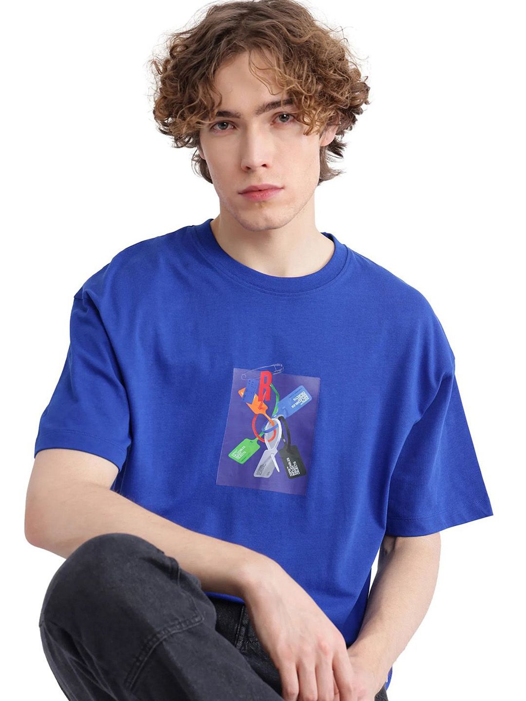 RARE RABBIT Men Graphic Printed Round Neck Cotton T-shirt