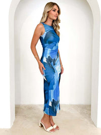 DressBerry Women Printed Sleeveless Ruched Midi Sheath Dress