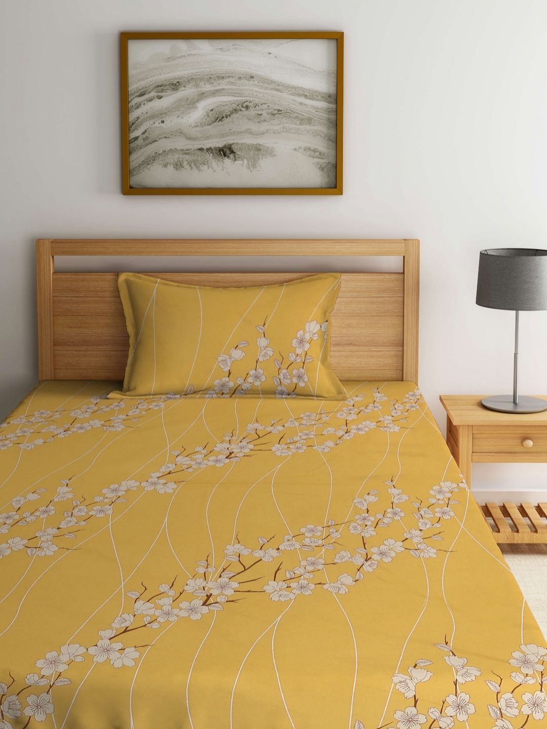 Myntra Elegant Homes Floral 400 TC Single Bedsheet with 1 Pillow Covers