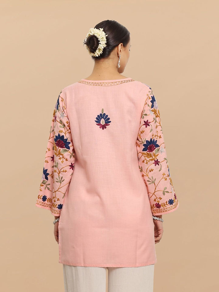 HOUSE OF KARI Floral Embroidered Cotton Falak Kashmiri Straight Kurta