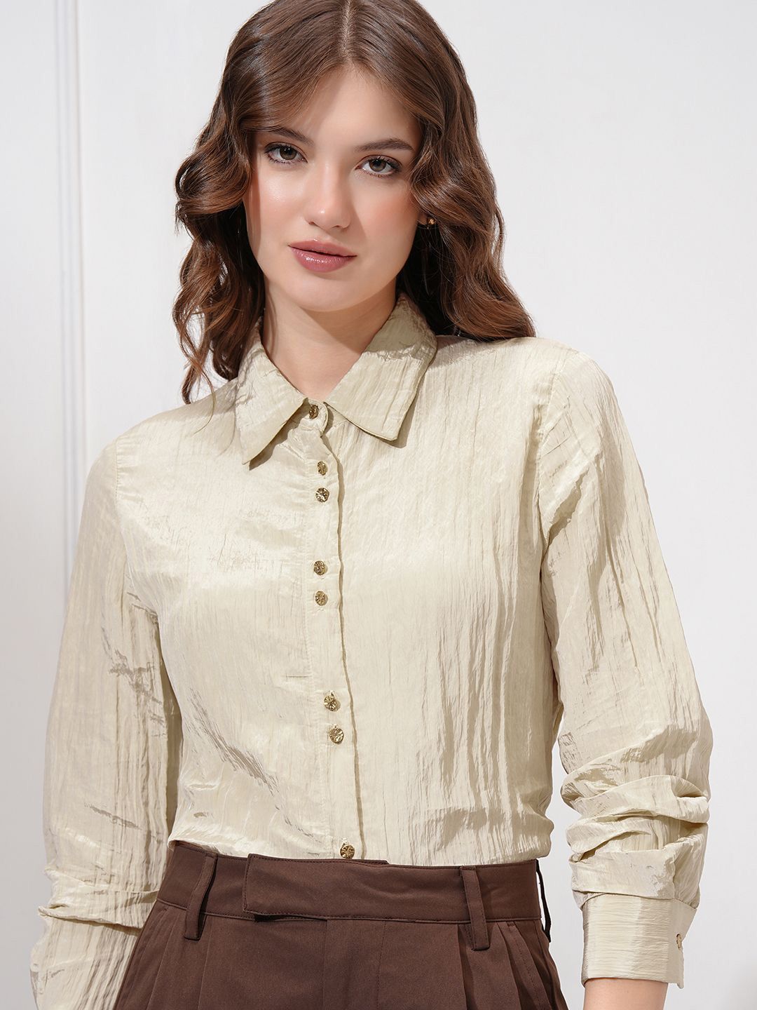 CHIC BY TOKYO TALKIES Women Spread Collar Textured Casual Shirt