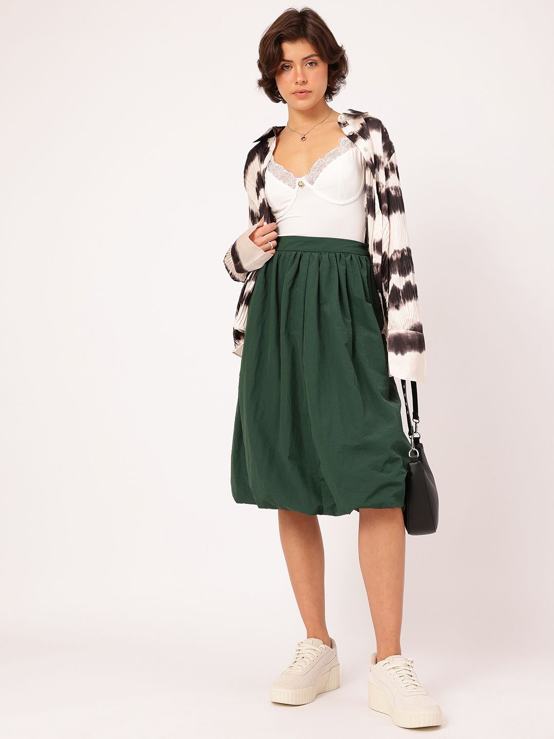 DressBerry Voluminous Vibe Gathered Balloon Midi Skirt