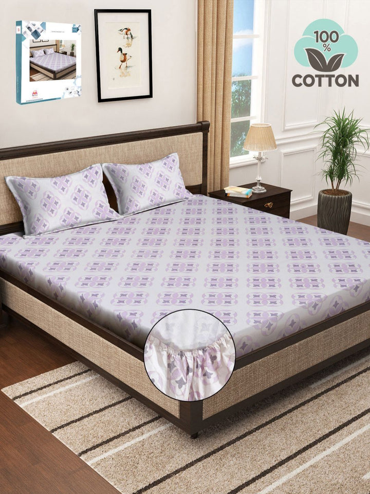 Myntra Elegant Homes White Floral Pure Cotton 400 TC Fitted King Superfine Bedsheet with 2 Pillow Covers-250 x 225 cm