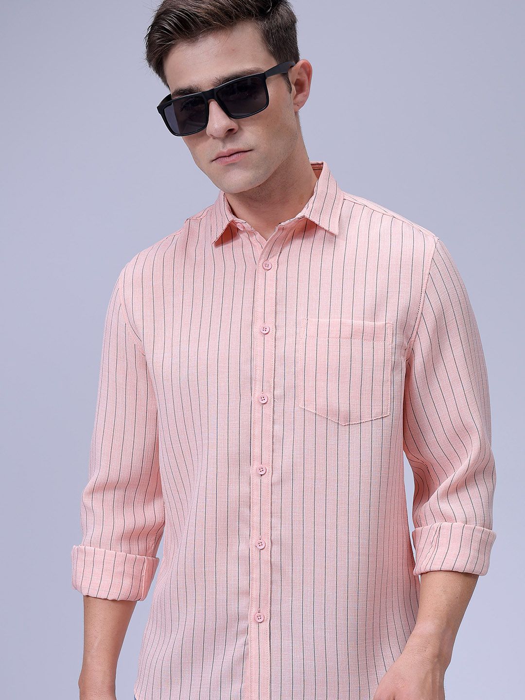 The Indian Garage Co Men Slim Fit Spread Collar Vertical Striped Casual Shirt
