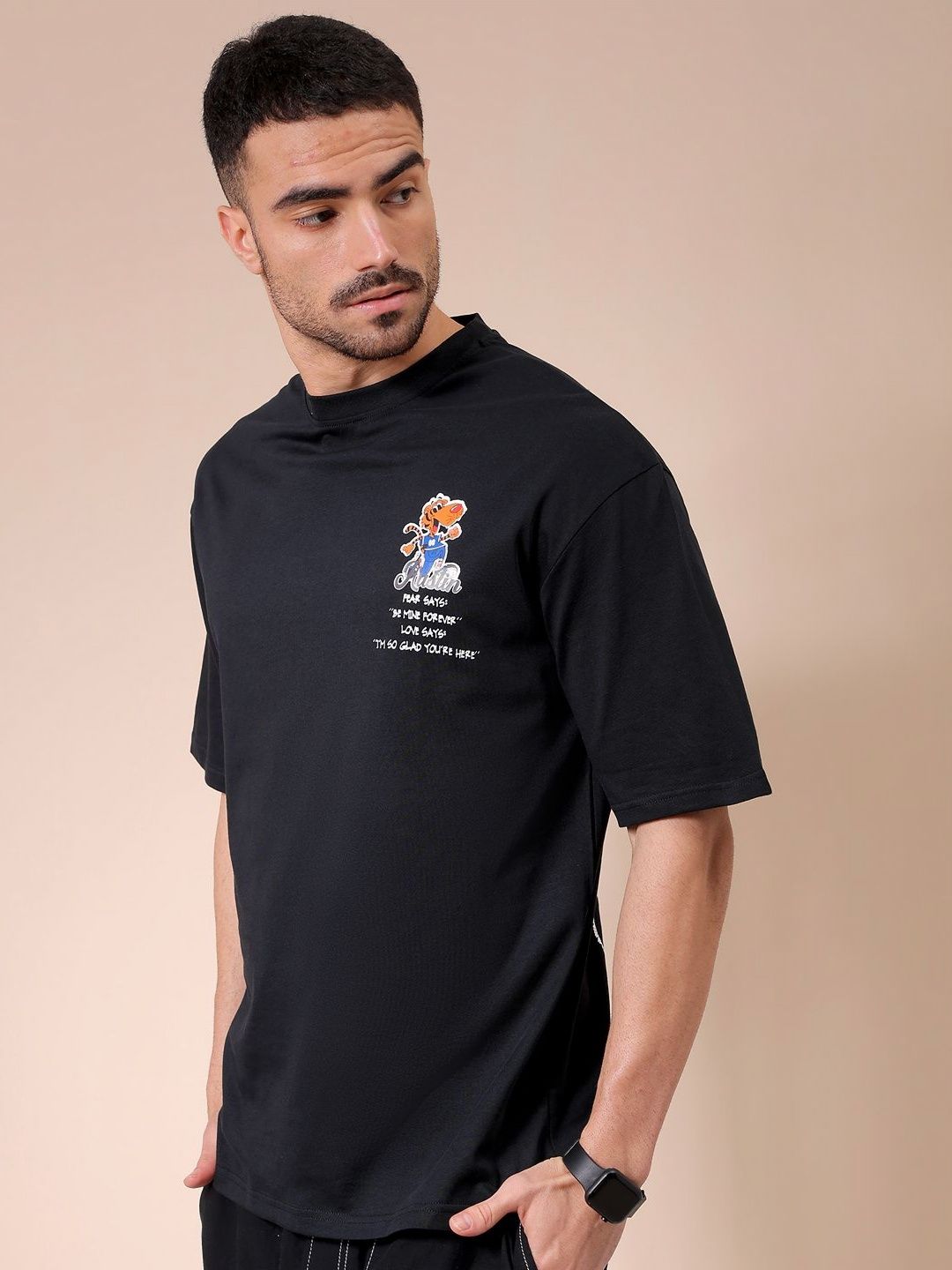 The Indian Garage Co Men Graphic Printed Round Neck Pure Cotton Oversized T-shirt