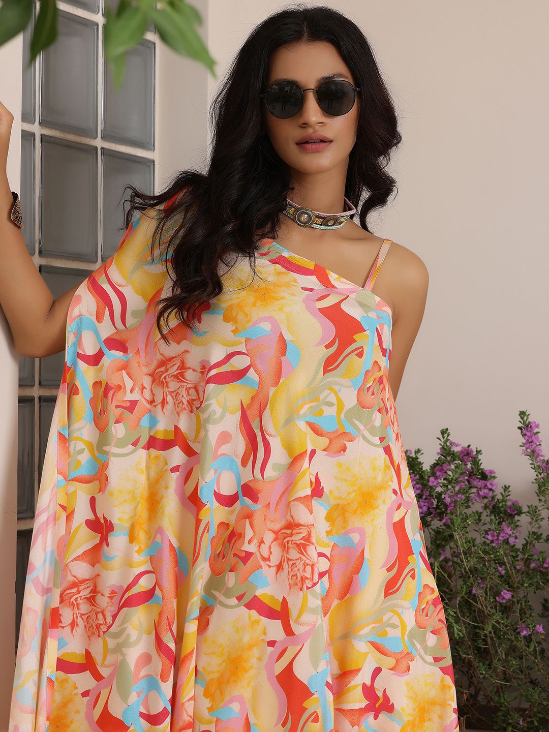 Libas Printed One Shoulder Tunic & Sharara