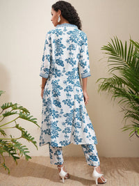Vishudh Floral Printed Panelled Mirror Work Kurta With Trousers