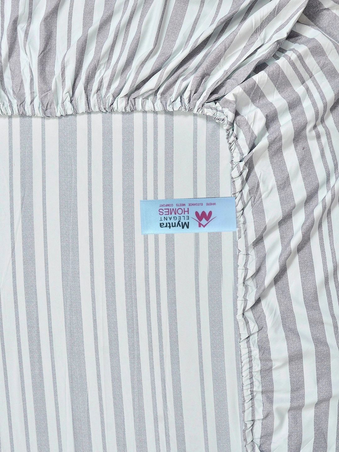 Myntra Elegant Homes Berjalur Kelabu & Putih Cadar 300 TC Single dengan 1 Sarung Bantal