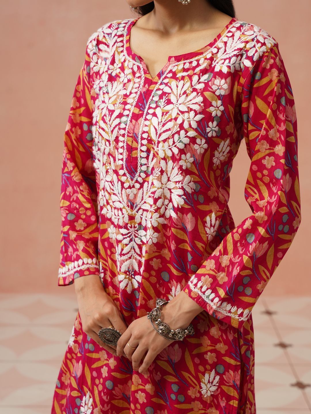 House of Chikankari Women Printed Regular Chikankari Kurta with Trousers