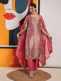 Mamicha Women Self Design Round Neck Kurti With Trousers And Dupatta