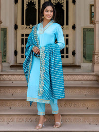 KALINI Floral Yoke Design Kurta With Trousers & Dupatta