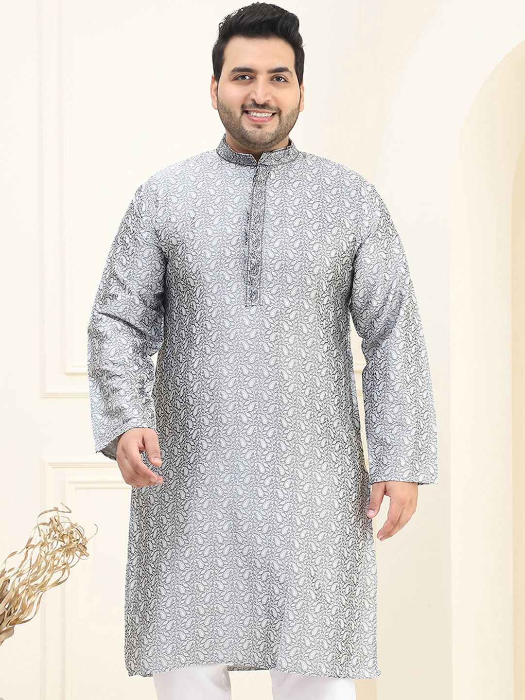 SOJANYA PLUS Paisley Printed Mandarin Collar Kurta Lurus Biasa