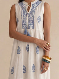 House of Chikankari Ethnic Motifs Embroidered Ruffled Maxi Dress