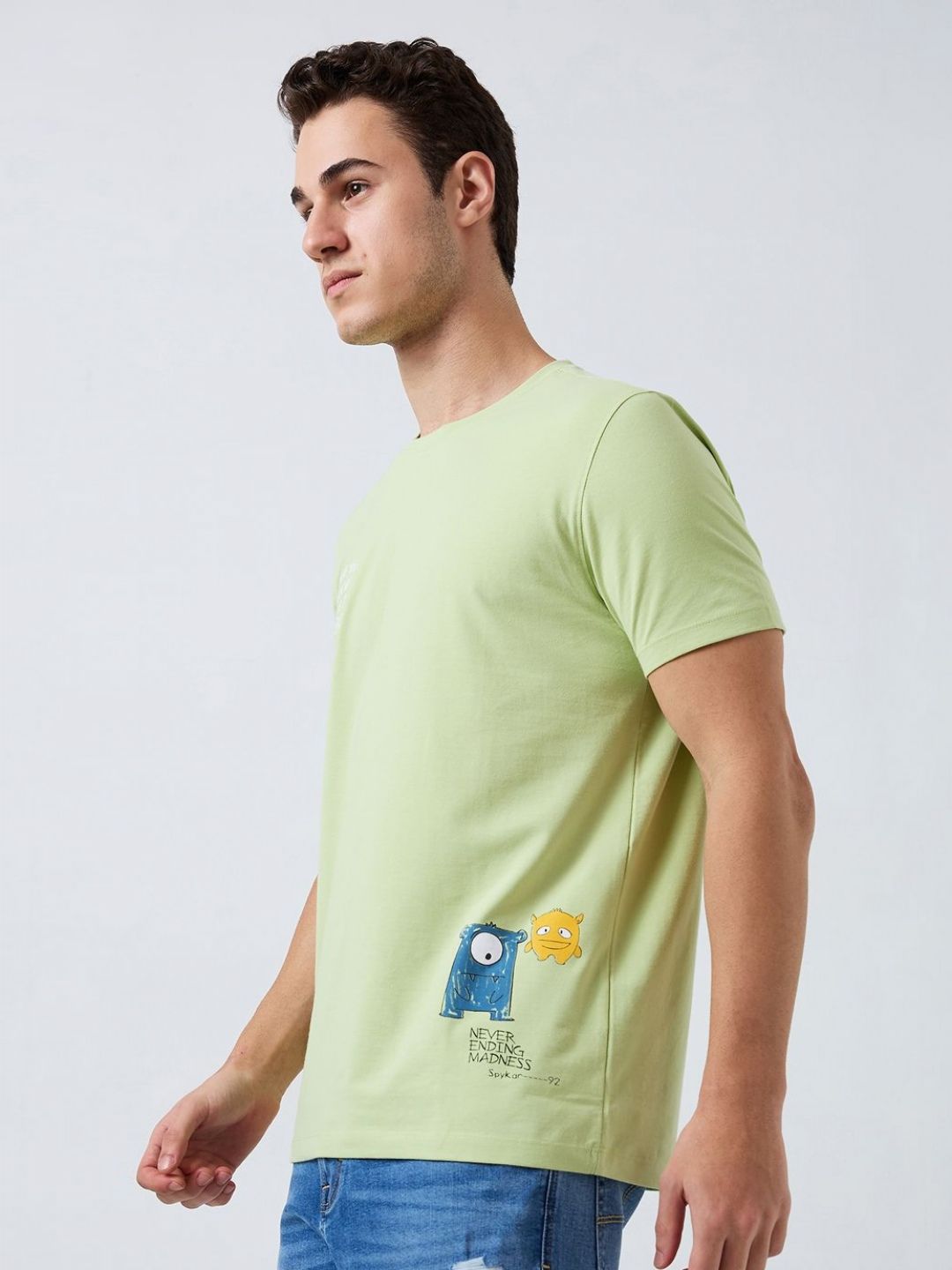 SPYKAR Men Typography Printed Round Neck Cotton Slim Fit T-shirt