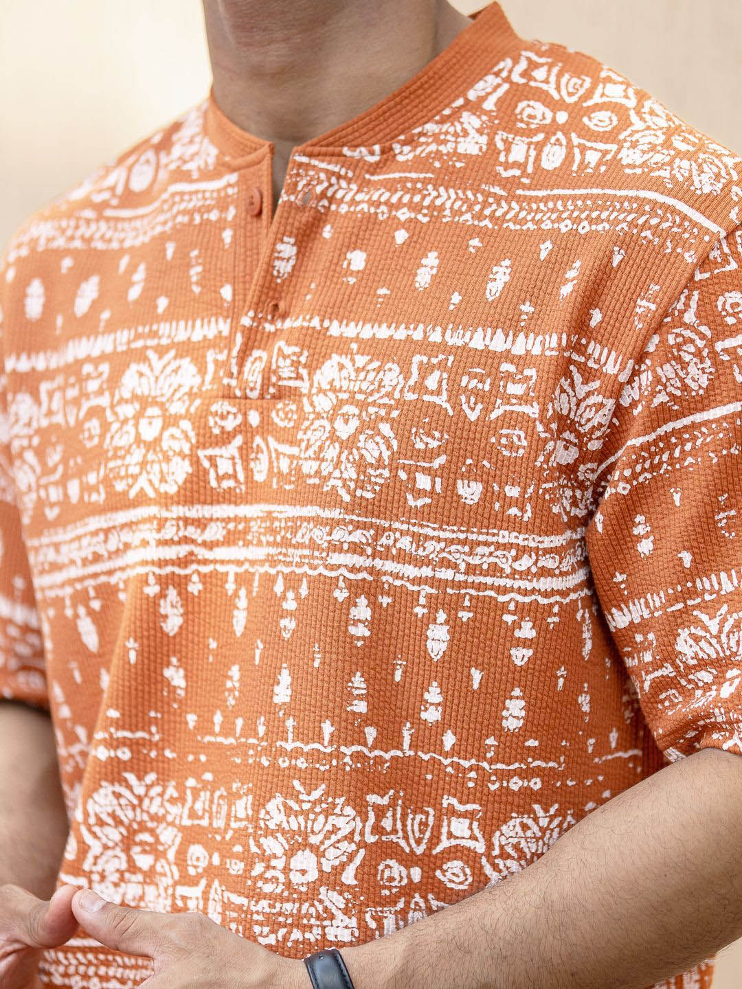 Powerlook Floral Printed Henley Collar Oversized T-shirt
