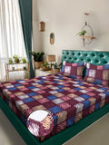 Aura Maroon & Blue Geometric 300 TC Set Cadar Double King 2.50 m x 2.25 m