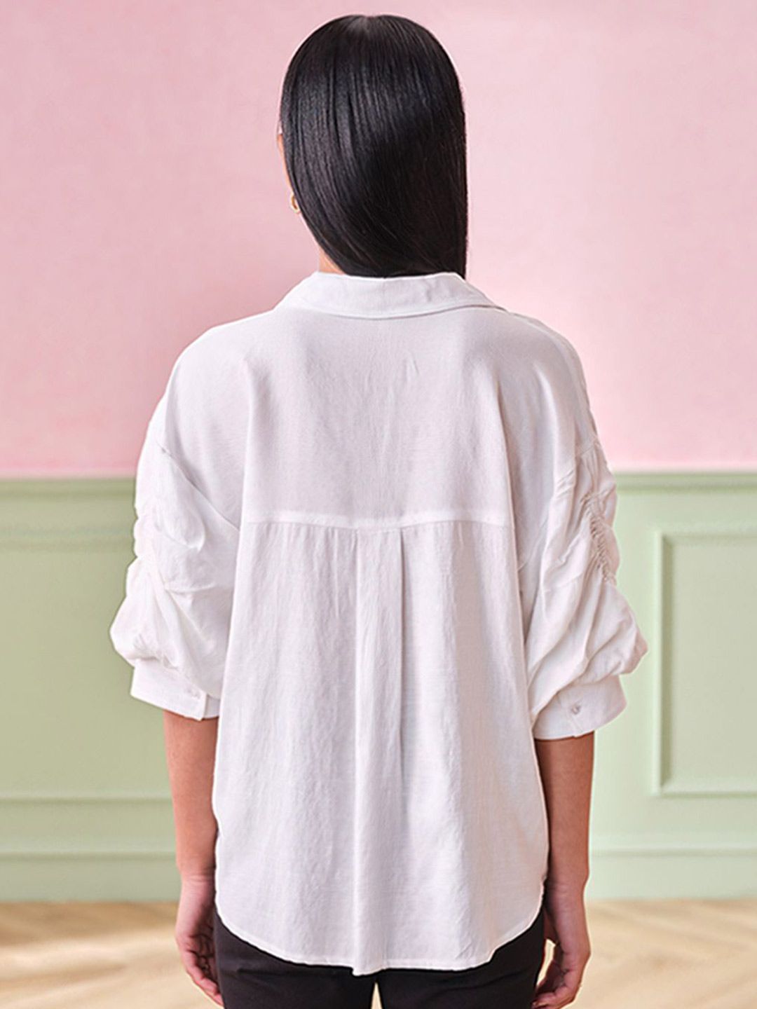 AND Women Solid Shirt Collar Top