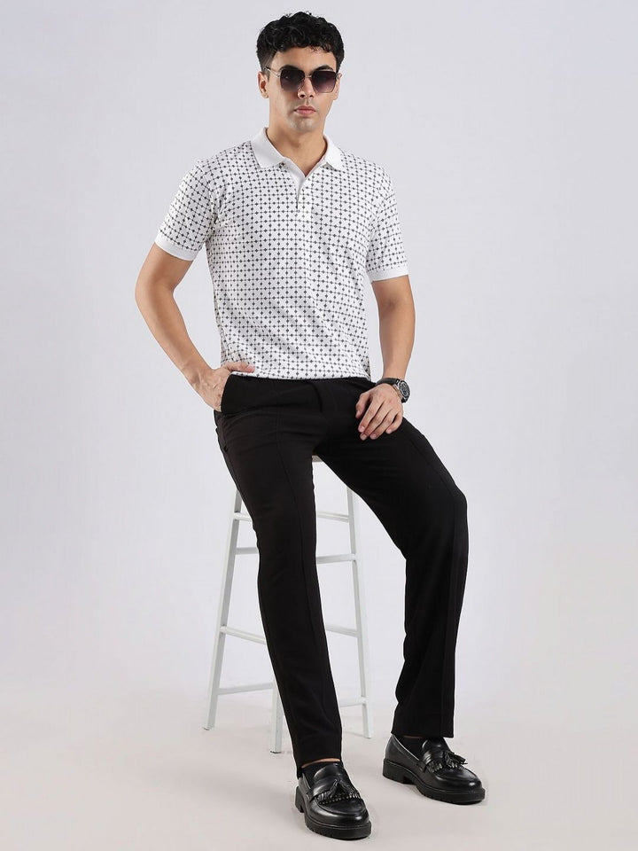 Baju-T Kapas Kolar Polo Bercetak Bunga ADRO