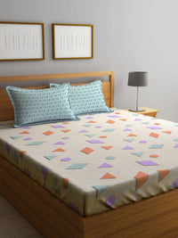 Myntra Elegant Homes Peach Geometric Polycotton 300 TC Cadar Katil Halus King dengan 2 Sarung Bantal-98 x 87 inci