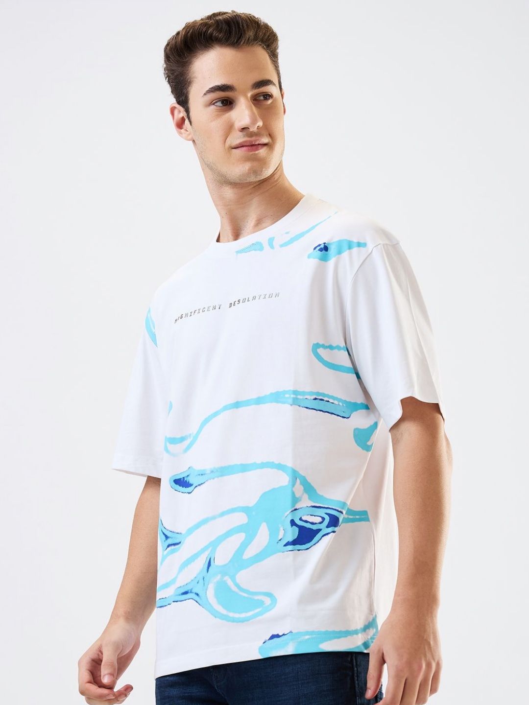 SPYKAR Men Abstract Printed Round Neck Cotton Relaxed Fit T-shirt