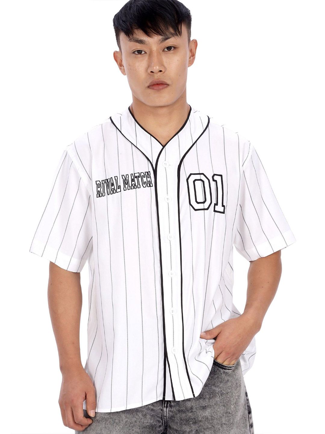 Eszett Baseball Striped Cuban Collar Cotton Shirt