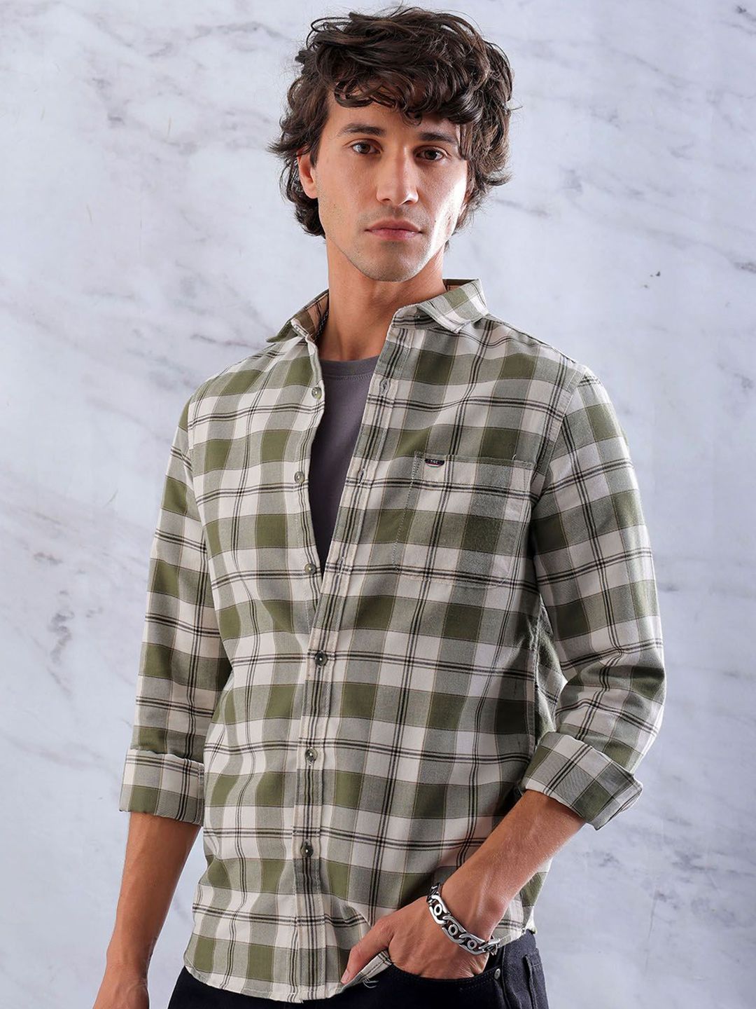 The Indian Garage Co Men Slim Fit Tartan Checks Checked Casual Shirt