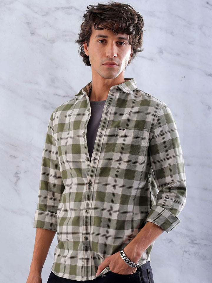 The Indian Garage Co Men Slim Fit Tartan Checks Checked Casual Shirt