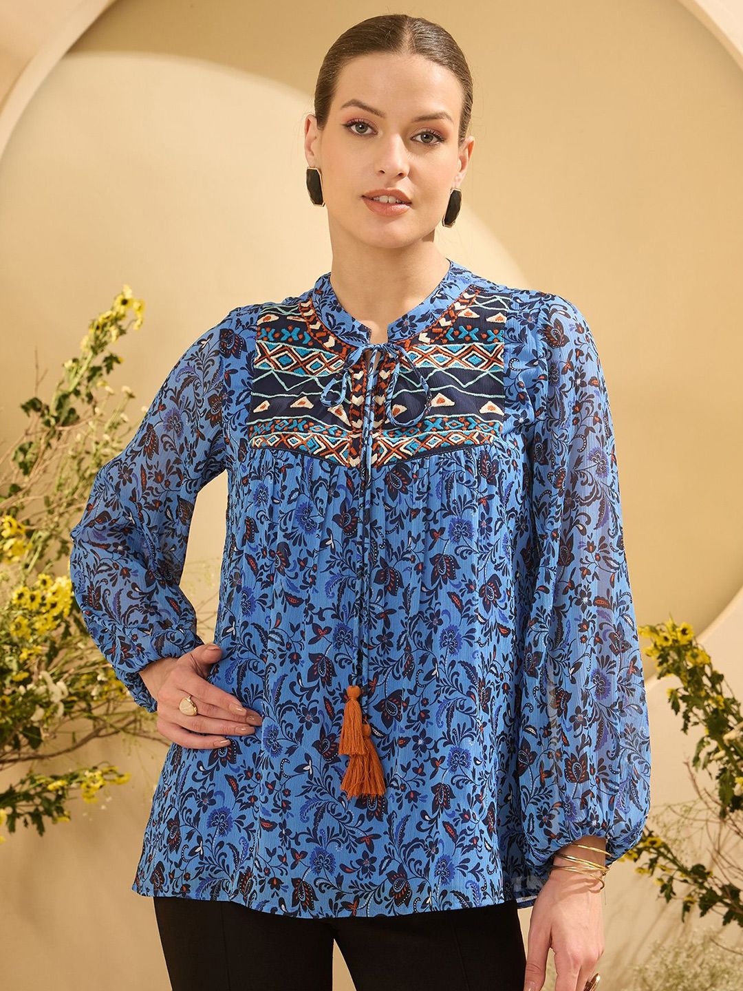 Antheaa Women Embroidered Floral Printed Top