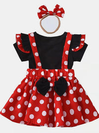 YK Girls Polka Dot Printed Bow Detail Pinafore Maxi Dress with Headband