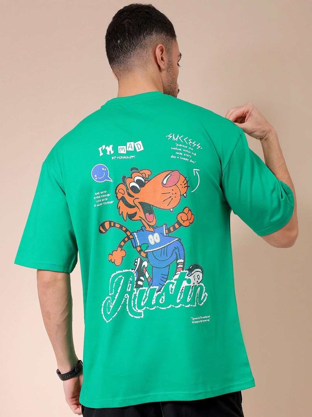 The Indian Garage Co Men Graphic Printed Round Neck Cotton Oversized T-shirt