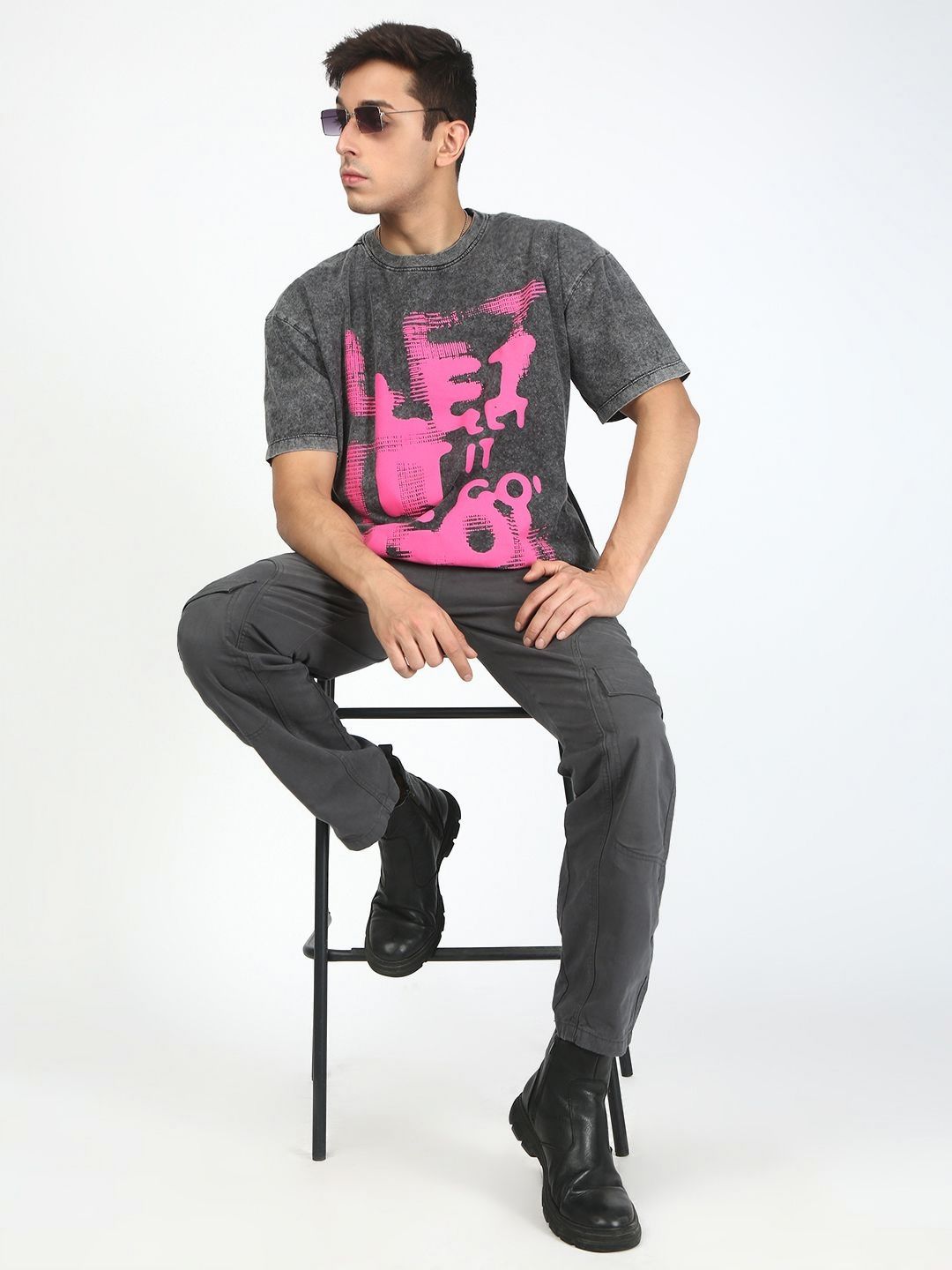 Bene Kleed Men Typography Printed Acid Wash Cotton Oversized T-shirt