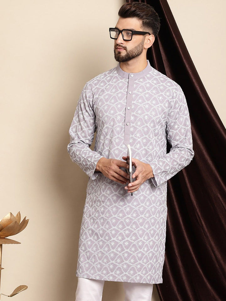 Anouk Ethnic Motifs Embroidered Band Collar Cotton Regular Kurta