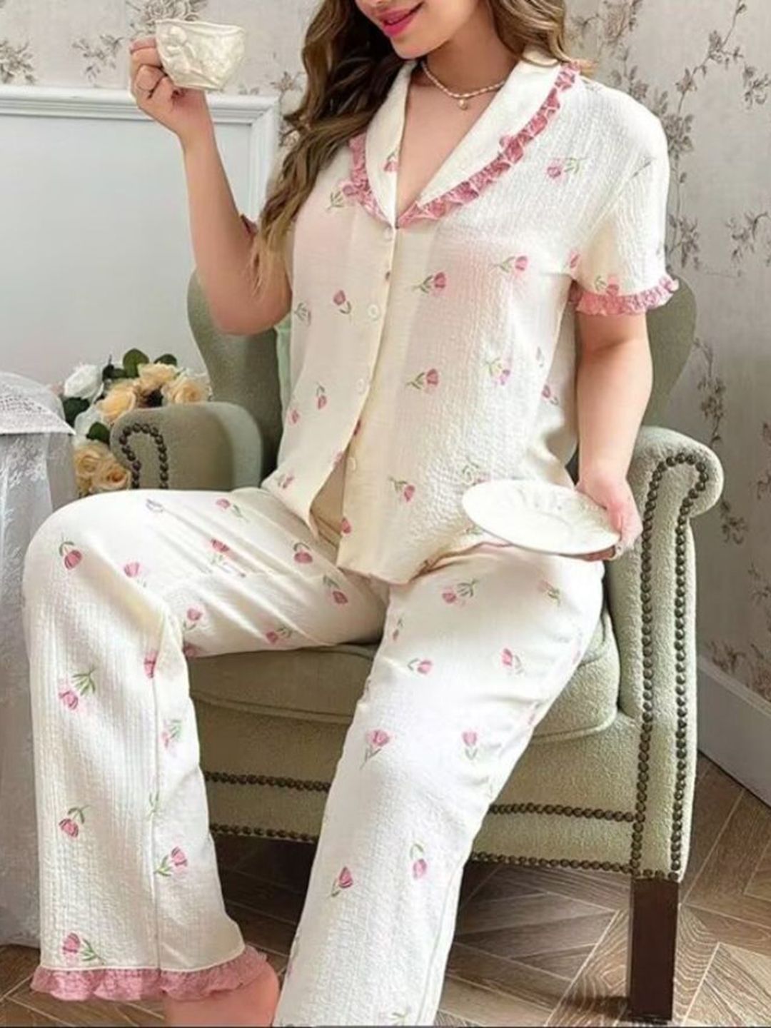 DressBerry Women Floral Printed Shirt Night suit