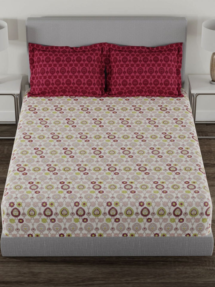 TRIDENT Advait Lime Carnival Flat 144TC Queen Cotton Bedsheet Set