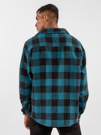 Eszett Checked Spread Collar Flap Poket Baju Bersaiz Besar