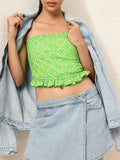 DressBerry Picnic Perfect Checked Ruffled Crop Bardot Top